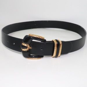 Vintage St. John Black Gold Tone Buckle Belt 35” Long Fits Sizes 27-31” Medium